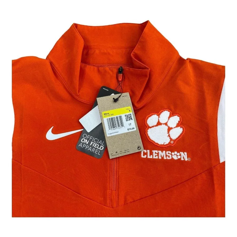 Clemson Tigers Nike On-Field Short Sleeve 1/4 Zip Coach Jacket Orange Size S NWT